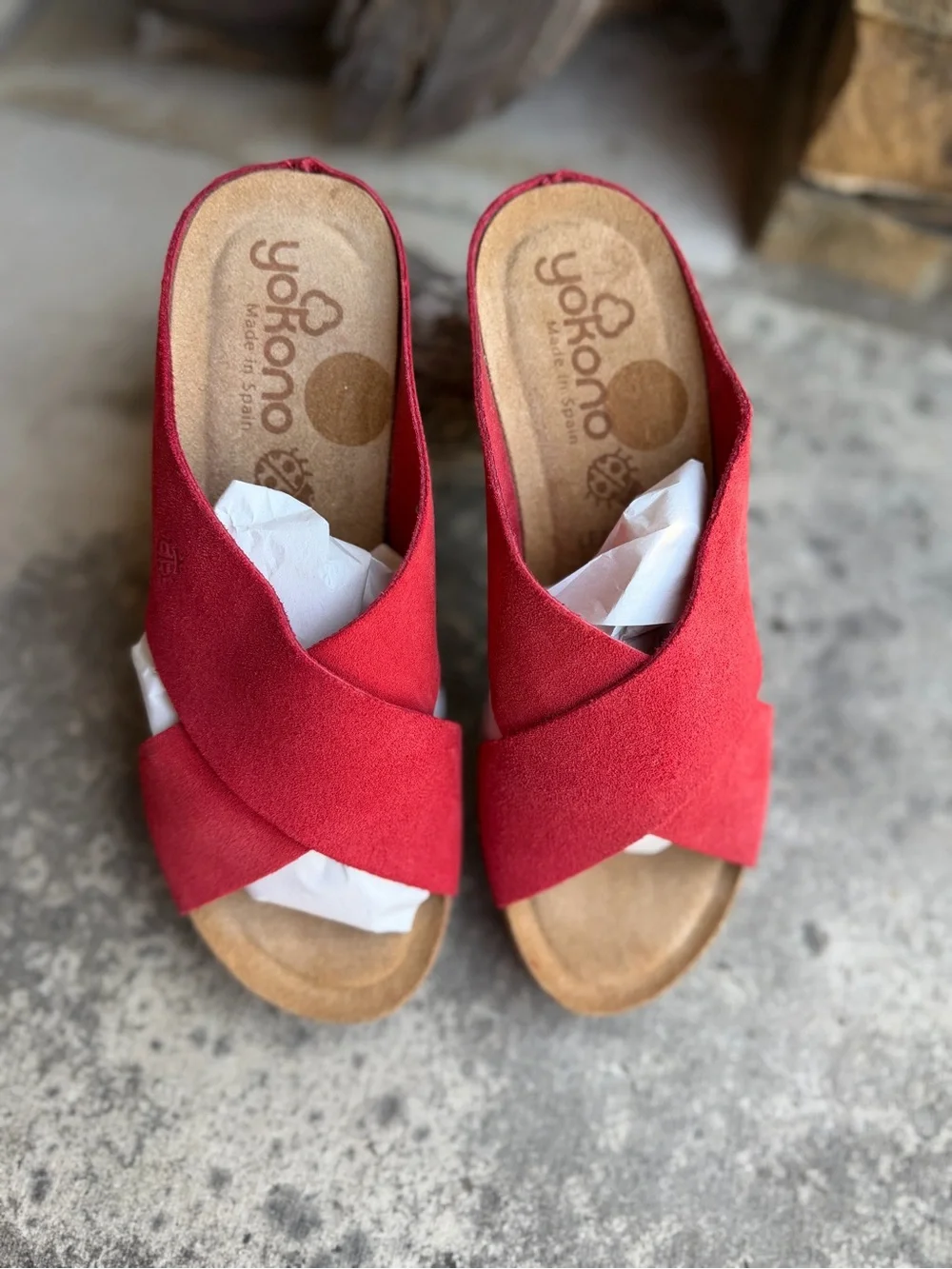 Yokono Red Leather Suede Wedge Slide Sandals Sz-6.5. V